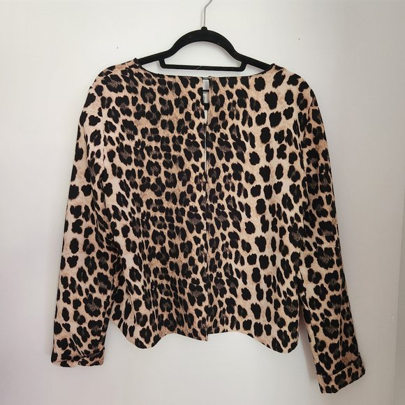Zara Leopard Cheetah Animal Print Boxy Long Sleeve Top Blouse XL - Picture 3 of 6